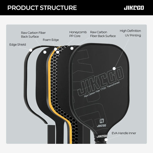 JIKEGO Thermoformed T700 Raw Carbon Fiber Pickleball Paddle